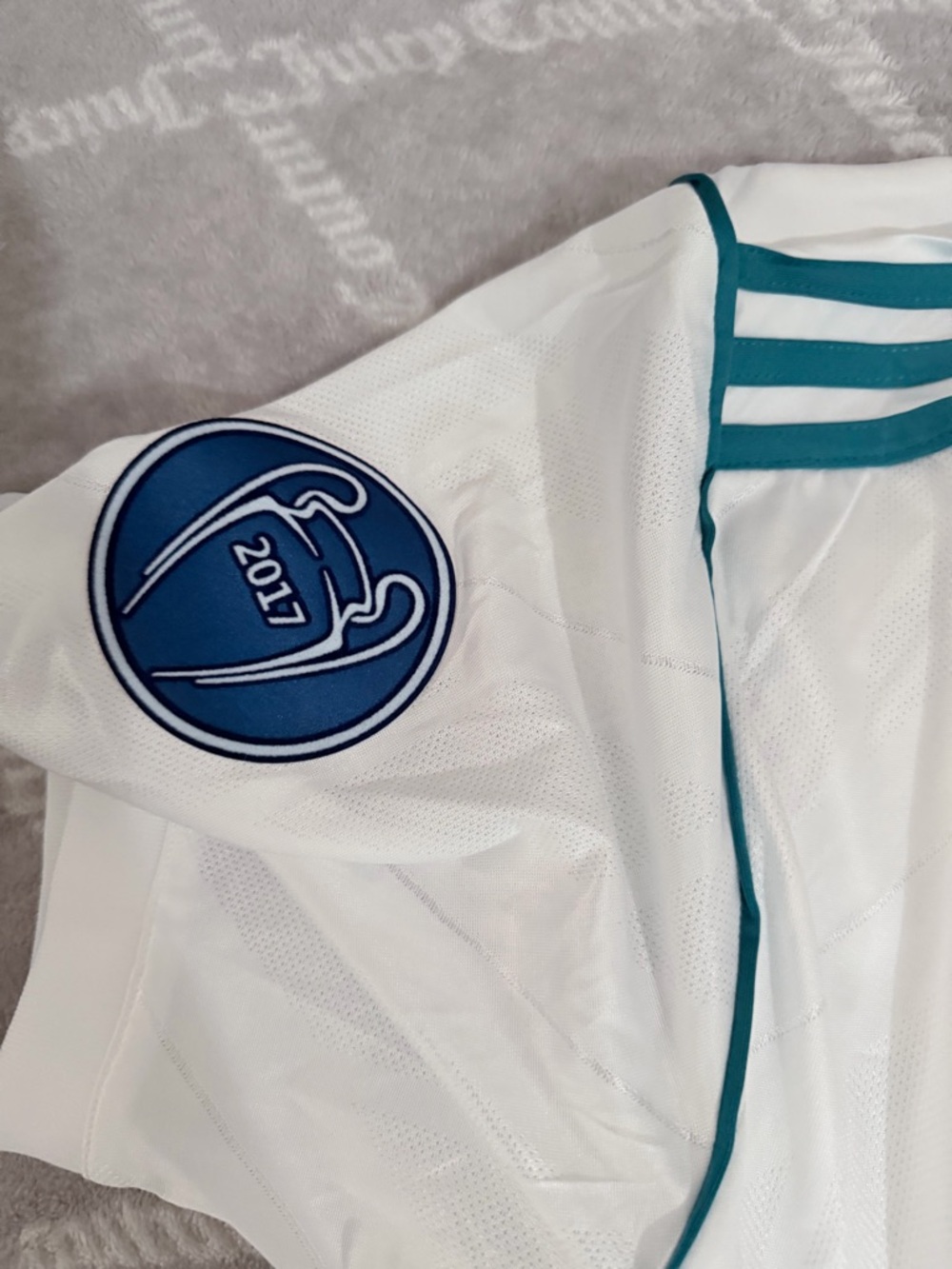 adidas White and Teal Real Madrid Final Kyiv 2018 Match Jersey - Picture 3 of 5